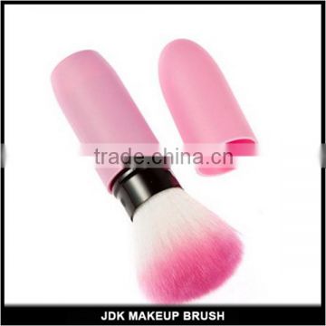 Retractable Blush Brush with lovely pink handle pink hair cosmetic brush with round shape cap