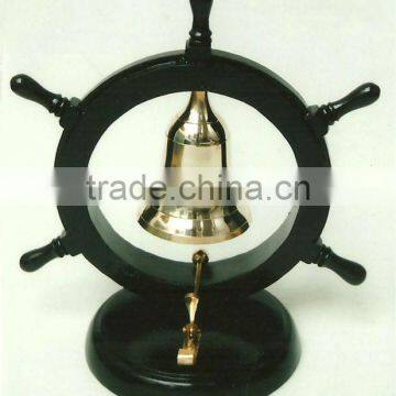Table Decoration Wooden Ship Wheel with Brass Bell / Nautical Ship Wheel
