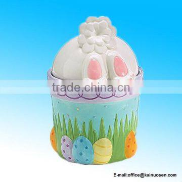 Colorful Ceramic Bunny Butt Jar for Cookies or Candy