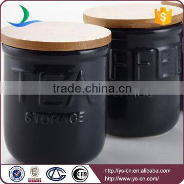 Ceramic Black 3pcs Unique Canister Sets With Wooden Lid photo-2