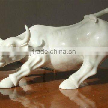 Hand Carved White Marble Bull Crafts