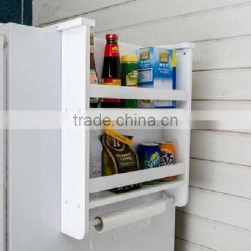 Wooden Storage Two Shelves Beside Fridge White Kitchen Assemble Shelf Kicthen Hanging Shelf