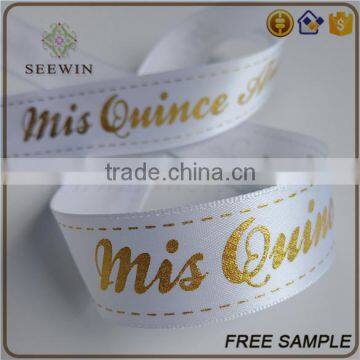Double Sided Silk Sheer Grosgrain Gold Printed Logo Size Satin Ribbon Bow