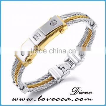 Cubic Zirconia Inlaid Jewelry 316l Stainless Steel Cuff Bracelet Men photo-4
