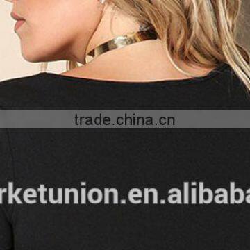 2017 Hot Sale Deep V-neck Elbow Sleeve Black Dress for Fat Women photo-6