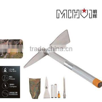 Portable Outdoor rescue multi tool folding army shovel with fire sticker and compass