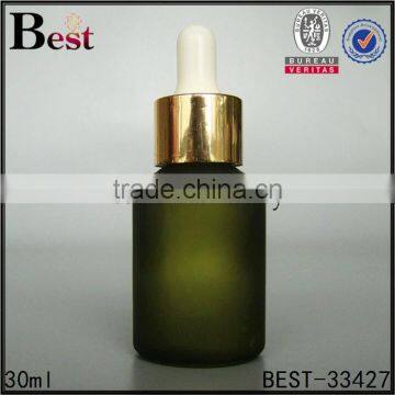 China Rosted Dark Green Cosmetic Lotion Essential Oil Perfume 30ml Glass Bottle With Dropper With pp White Dropper photo-6