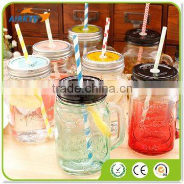 Drinking Glasd Mason Jar With Handle Lid Straw Party Mug Glass Cup