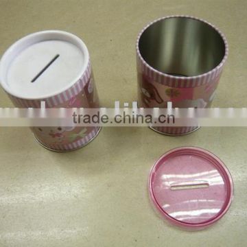 Round Coin Bank Tin with Money Slot on Lid