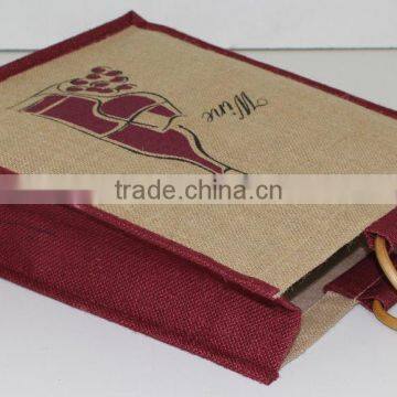 Eco-Friendly 3 Wine Bottle Jute Bag - Features Cane Handles, Plastic Window and photo-3