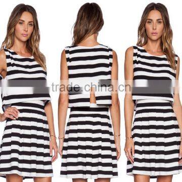 ladies outfit white black stripe top and mini skirt set outfit for fashion women