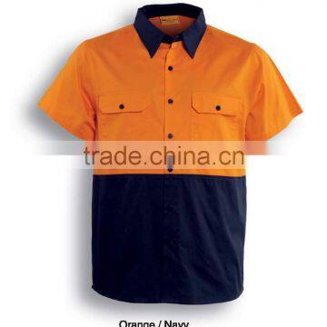 100% Cotton 2 Contrast Colors Open Front Mens Work Shirts photo-5