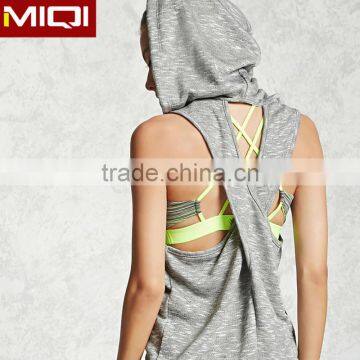 Newest fitness wear women cutout back tank top gym with hoodie V-neck yoga tank tops