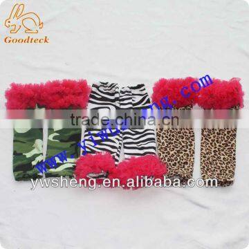 Wholesale zebra leopard leg warmer with lace ruffle