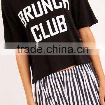 Top Selling Women Cotton Pajamas Custom Logo Print Summer Pyjama Short Sleeve Top With Stripes Shorts photo-6