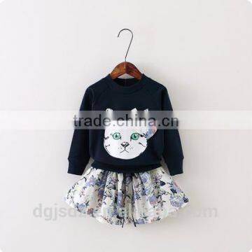 2015 Children's Clothes for Autumn Wear New Korean Girl Bow Kitty Hoodie + Little Skirt Suits Boy Suit Wholesale photo-2