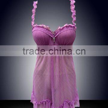 2016 new arrival sleepwear paded bra with mesh dress breathable comfortable