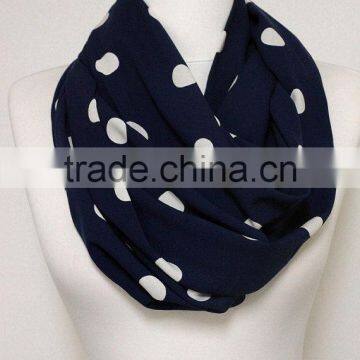 White on Navy Blue Polka Infinity Scarf, Circle Scarf, Loop Scarf, Scarves, Spring - Fall - Winter Fashion photo-2