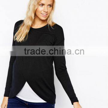 Maternity NURSING Top With Wrap Overlay And Long Sleeve