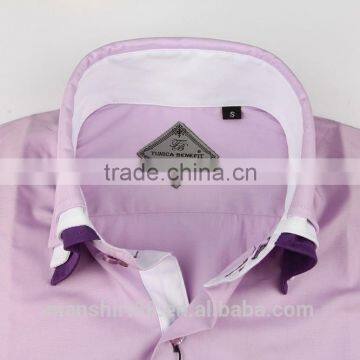 Triple Button Down Collar Contrast Color Collar Dress Shirt photo-2