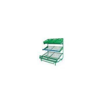 3 Layers Green Metallic Fruit And Vegetable Rack Display Stands With Label