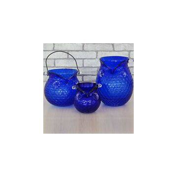 Wholesale Decorative Cobalt Blue Owl Shaped Glass Vase