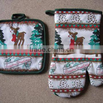 100% cotton novelty oven mitt gloves with pot holder set