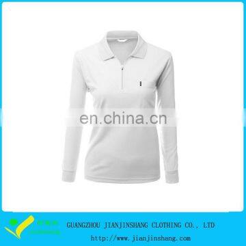 Plain White Color 100% Polyester Long Sleeve Pocketed Zip Golf Shirt