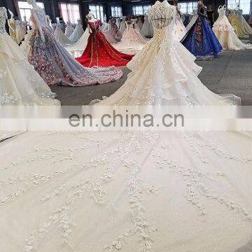 LS00323 High Neck Beaded Keyhole Back Long Train Beach Unique and Simple Dubai Wedding Gown