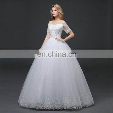 HS1621 2017 Full Length Girl Flower Dress Off Shoulder White Puffy Ball Gown Bridal Dress photo-2