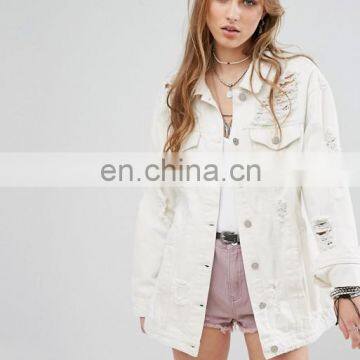 China clothing button down white oversize women denim jacket