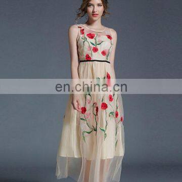 Women Casual Clothing Mesh Sleeveless Loose Printed Flower Dress photo-4
