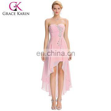 Grace Karin 2016 New Design Strapless High Low Cheap Sequins Chiffon Pink Prom Dress GK000042-2