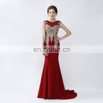 Popular Red Chiffon Sheath Sleeveless Sweep Train Sequins Jewel Ruffle Appliqued Beaded Women Prom Dress