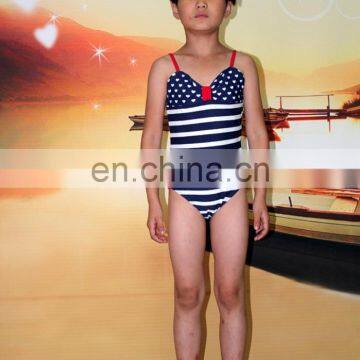 Dotted and Striped Print One Piece Beautiul Girls Child Swimwear photo-4
