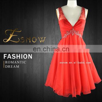 2016 High Quality Deep V-Neck Sleveeless Beaded Japanese Prom Dress