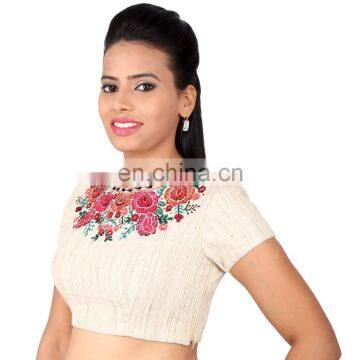 Cotton khadi look blouse with multi coloured embroidery blouse for women