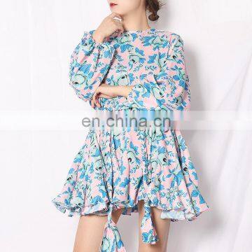 TWOTWINSTYLE Print Hit Color Lantern Long Sleeve O Neck High Waist A Line Summer Dresses Female photo-5
