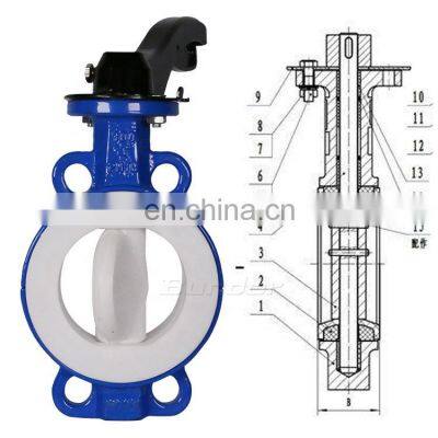 Bundor PTFE Seat Wafer Type Butterfly Valve 5 Inch Resilient Seat Butterfly Valve