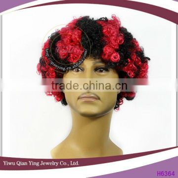 hot sell cheap short small red and black festival party curly afro Wigs