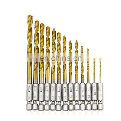 Tungsten Carbide Twist Drill Bit Power Tool High Speed Steel HSS Titanium Coated Set 1/4 Hex Shank 1.5-6.5mm