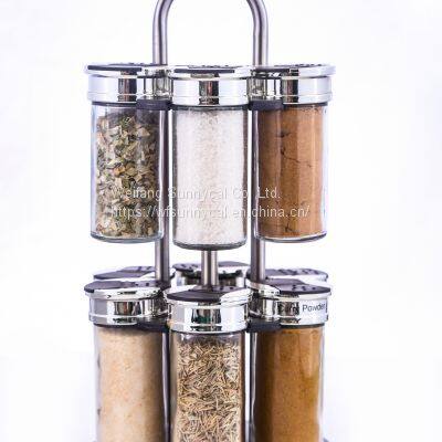 12 Jars Unique Torch-Shaped Glass Spice Jars with Sliding Sift and Pour Tops Spice Rack Set