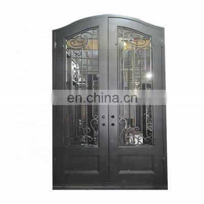 wholesale price residential villa luxury design insulated glass black metal double entry thermal break wrought iron front doors