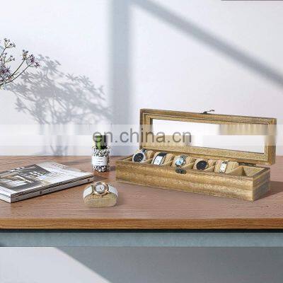 Watch Box Case Organizer Display for Men Women 6 Slots Wood Box With Glass Top photo-2