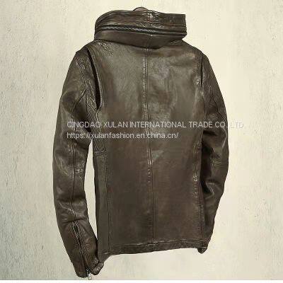 NEW FASHION 2022AW MEN'GENUINE LEATHER WASHED LAMBSKIN LEATHER JACKET photo-4