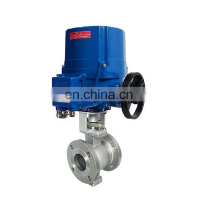 ANSI Flange SS304 Motorized Electric V-Port Ball Valve with Explosion proof Actuator Regulation Type