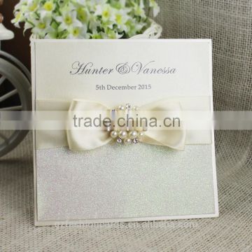 beige silver color ribbon luxury bengali wedding invitation card