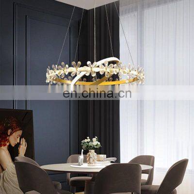Simple Luxury Chandelier Gold Modern Ceiling Hanging Light Crystal Circle Pendant Light for Hotel Living Room photo-2