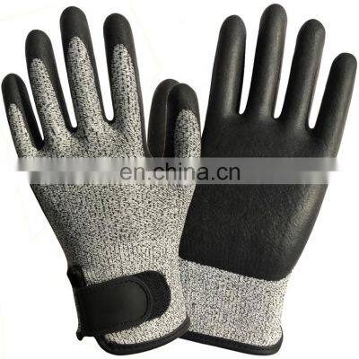 Gray HPPE Lining Nitrile Palm Cut Resistant Work Gloves ANSI5