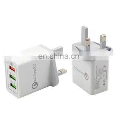 High Quality UK Plug Fast Charging Q3.0 USB Wall Charger 3 Port (QC3.0X1+2.4AX2)USB Charger for Phone